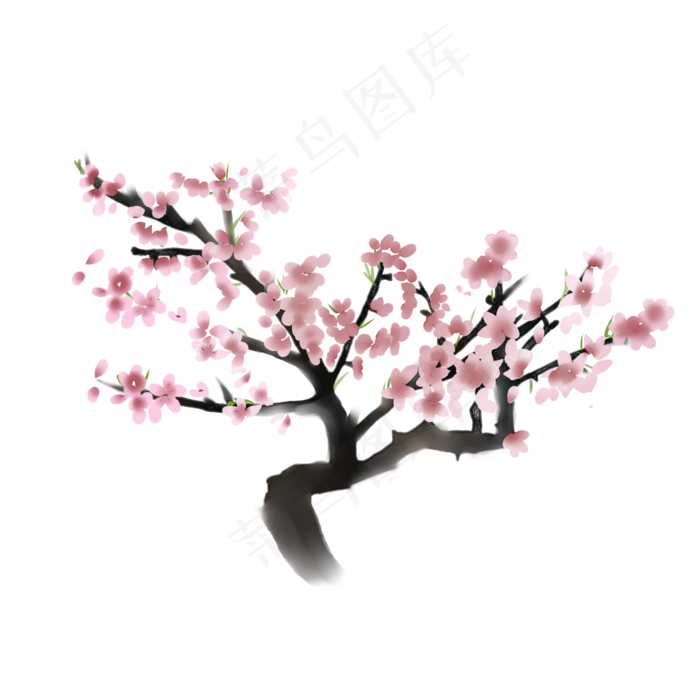 桃花唯美中国风水墨水彩桃树素材(2000X2000(DPI:300))psd模版下载