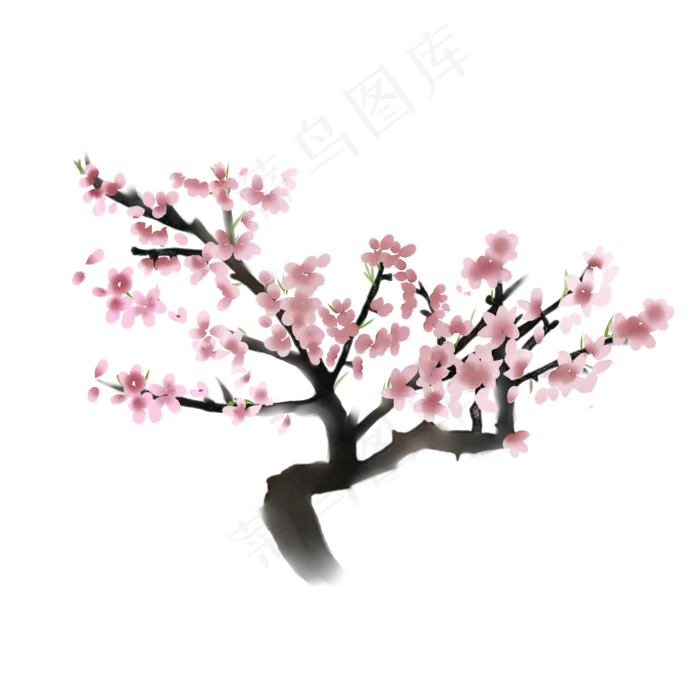 桃花唯美中国风水墨水彩桃树素材(2000X2000(DPI:300))psd模版下载
