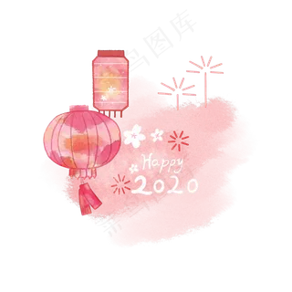 水彩灯笼新年装饰,免抠元素