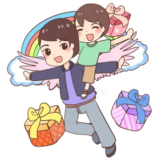 父亲背着儿子玩耍