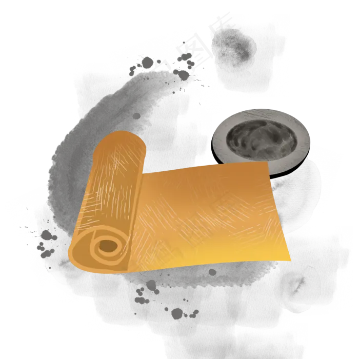 水彩砚台和书简(2000X2000(DPI:300))psd模版下载