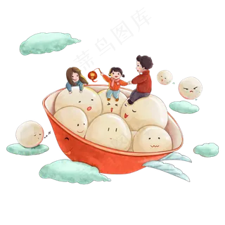鼠年元宵可爱母子母女美味团圆PNG,免抠元素