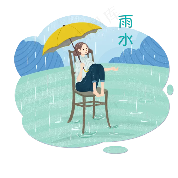 二十四节气雨水少女PNG雨滴,免抠元素(4000X4000(DPI:300))psd模版下载