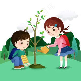 植树节浇水的小孩