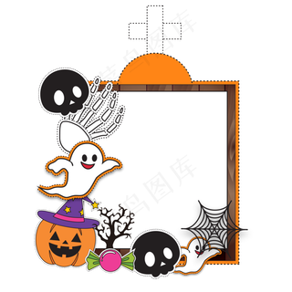 卡通万圣节边框指示牌装饰,免抠元素