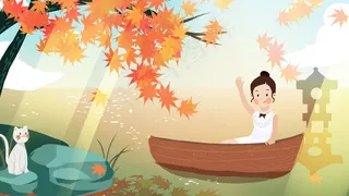 九月你好秋天枫叶女孩