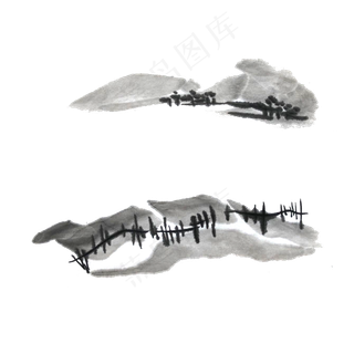 中国山水水墨线条色块东方意境山,免抠元素