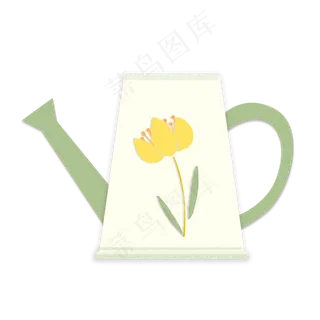 春天植树节小清新卡通浇花洒水壶,免抠元素