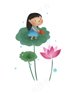 暑假夏日夏季小暑荷花与小女孩