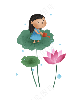 暑假夏日夏季小暑荷花与小女孩