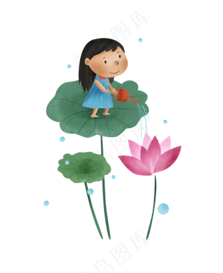 暑假夏日夏季小暑荷花与小女孩