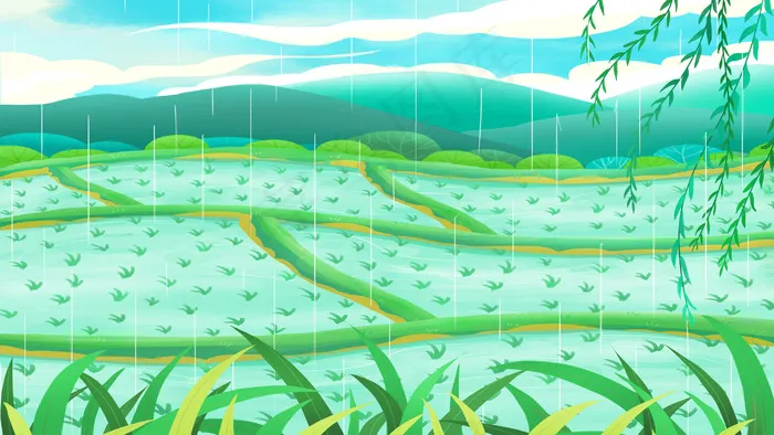 谷雨唯美清新下雨天的田野(2880*1620px 300 dpi )psd模版下载