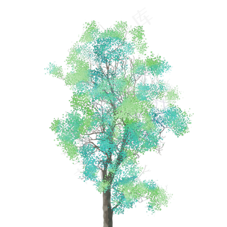 绿色古风水彩树免费下载