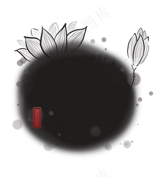 荷花墨迹黑白文字框