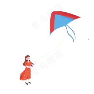 小女孩放风筝卡通png素材,免抠元素