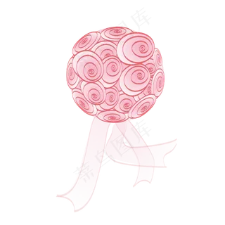 玫瑰花手绘花球粉红手捧花商用元