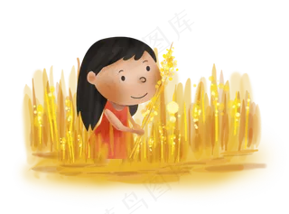 立秋秋天拾麦穗的女孩,免抠元素
