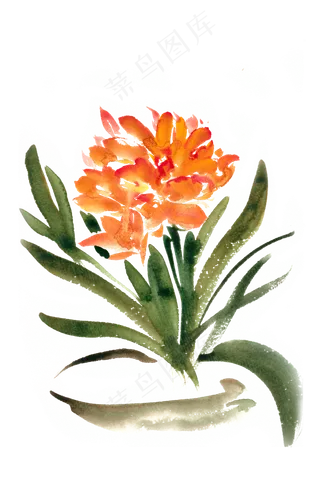 红艳艳的花水彩画PNG免抠素材