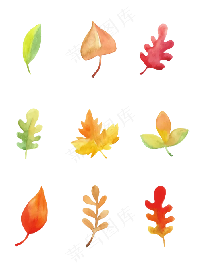 9款水粉风格秋季枫叶元素,免抠元素(1024*1369px 72 dpi )ai矢量模版下载