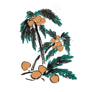 夏天新鲜椰子水墨手绘