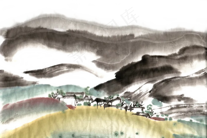 山村景色水墨画抽象水墨PNG免抠素(7087*4724px 300 dpi )psd模版下载