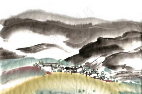 山村景色水墨画抽象水墨PNG免抠素 山村景色水墨画抽象水墨PNG免抠素