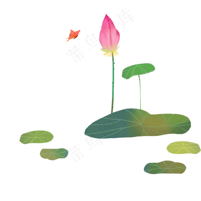 夏天手绘荷花荷叶小清新(2000X2000(DPI:72))psd模版下载