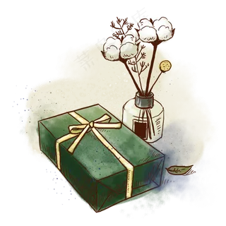 手绘水彩文艺干花礼盒PNG免抠