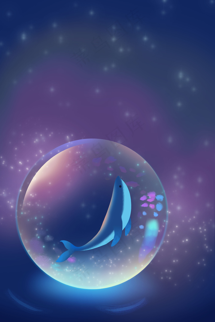 蓝色唯美星空鲸鱼水晶球(3545X5315(DPI:300))psd模版下载