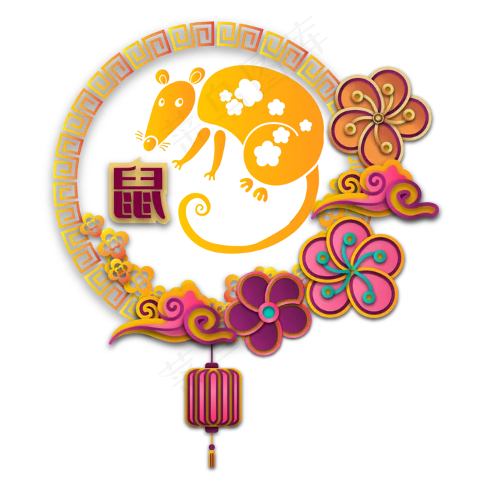 鼠年新年立体剪纸边框装饰,免抠元素(2000*2000px 300 dpi )ai矢量模版下载