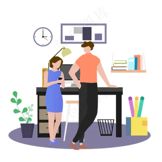 卡通风正在沟通工作的男女,免抠元素