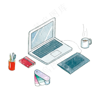 手绘斜侧面办公桌矢量图片