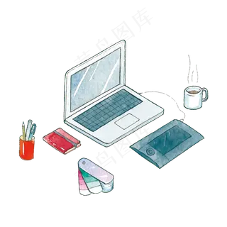 手绘斜侧面办公桌矢量图片