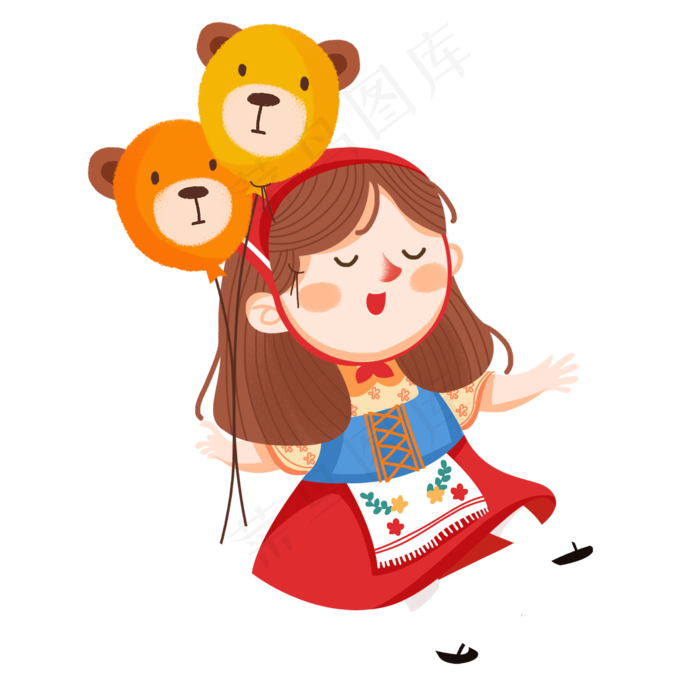 卡通女孩拿着动漫气球