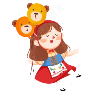 卡通女孩拿着动漫气球