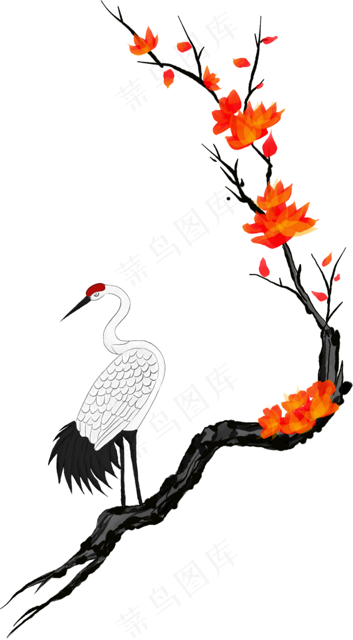 一只站在树上的鹤,免抠元素