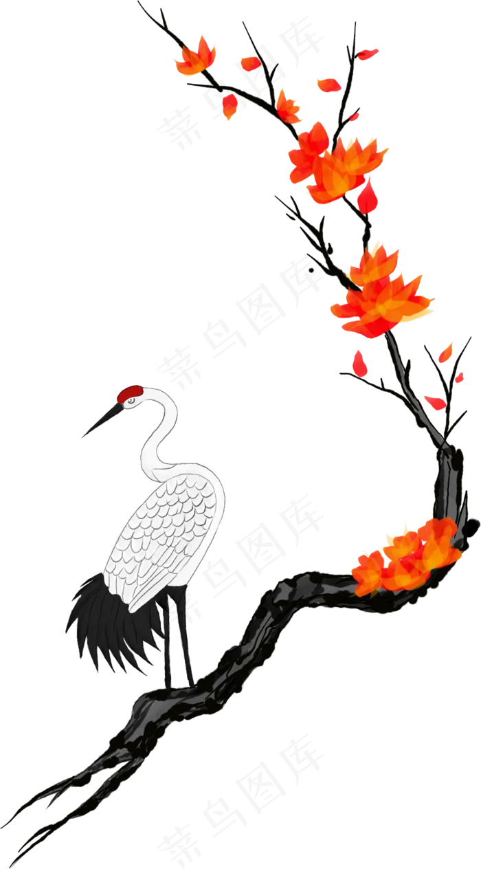 一只站在树上的鹤,免抠元素(2000X2000(DPI:300))psd模版下载