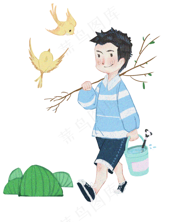 植树节准备植树男孩,免抠元素