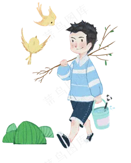 植树节准备植树男孩,免抠元素