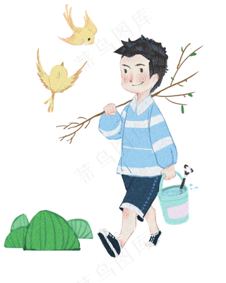 植树节准备植树男孩,免抠元素