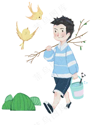 植树节准备植树男孩,免抠元素
