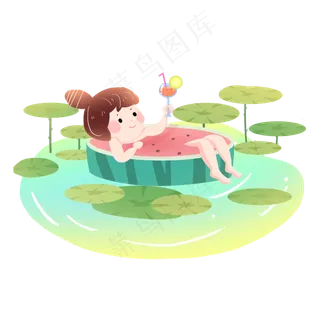 大暑西瓜荷叶女孩素材