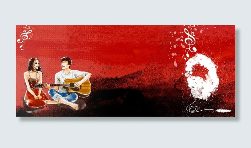 音乐吉他社招生红色banner(1920*800px 	       )psd模版下载