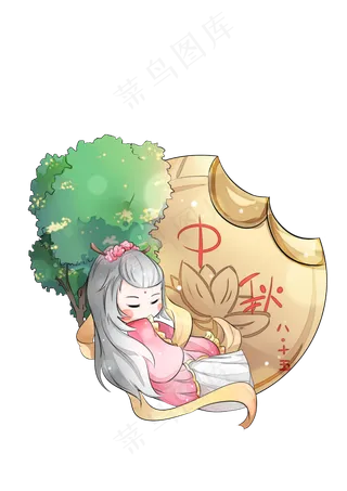 中秋节暖系中国风日式Q版嫦娥月�,免抠元素