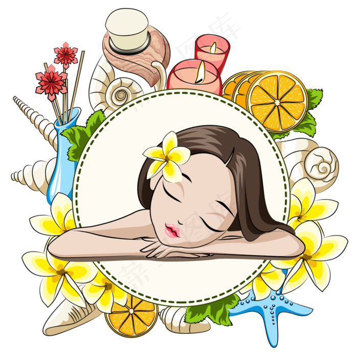 美容小清新Q版spa小美女插画