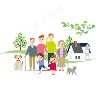 多彩卡通风家人踏青PNG免抠
