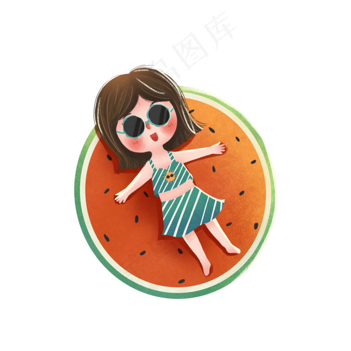女孩在西瓜上睡觉免抠图