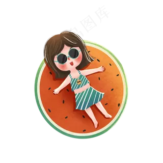 女孩在西瓜上睡觉免抠图