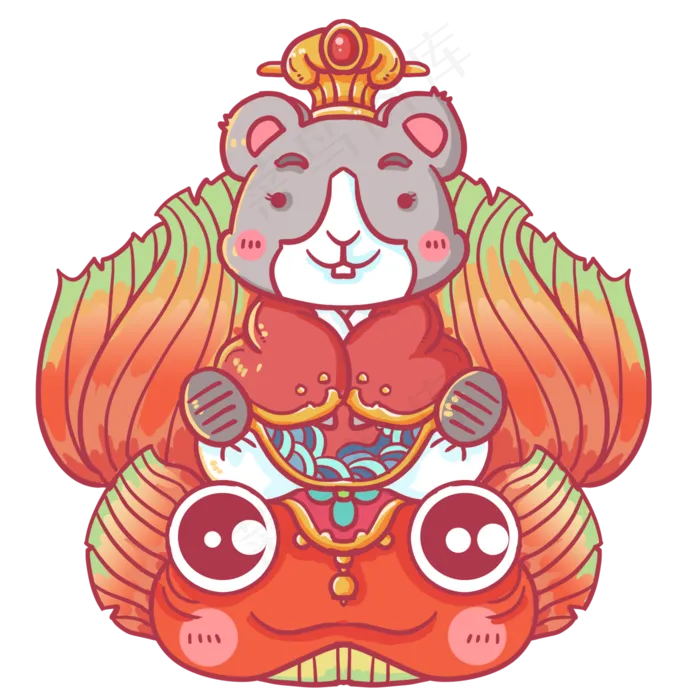坐在金鱼上的老鼠,免抠元素(2000X2000(DPI:300))psd模版下载