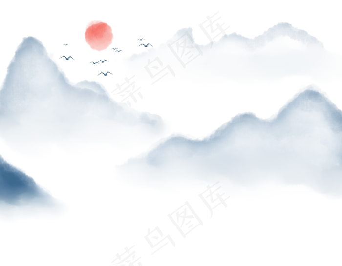 水墨山水画中国风免扣,免抠元素